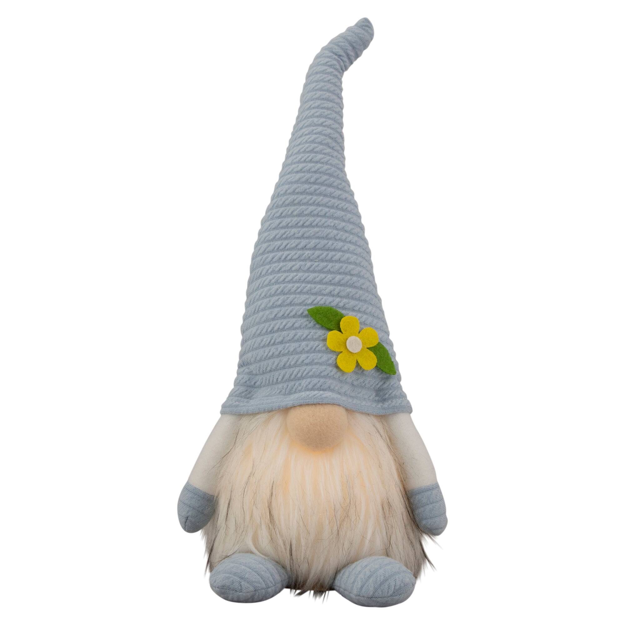 12" Lighted Blue Spring Gnome with Flower Hat
